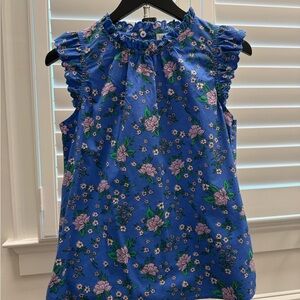 J. Crew Blue Cotton Floral Blouse